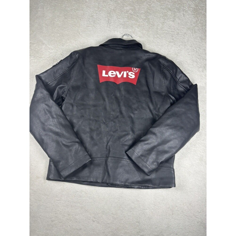 Levi’s Boys Girls XL 13-15 Faux Leather Moto Jacket Black Red Batwing Logo Biker